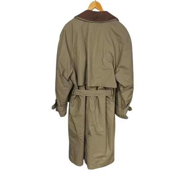 Vintage London Fog Collared Trench Coat Mens With Liner Size 42 Reg Green Brown - Picture 2 of 11
